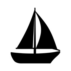 Simple black silhouette illustration of a sailboat on a white background, sailing