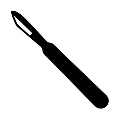 Simple solid black silhouette illustration of a scalpel used in surgery