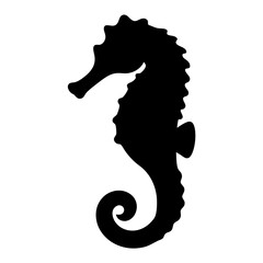 Black Silhouette of a Sea Horse Isolated on a White Background © PixelArtBox