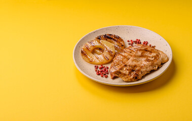 Chicken breast, grilled fillet, meat meal on a plate