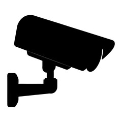 Black Silhouette of a Security Camera Mounted on a Bracket for Surveillance