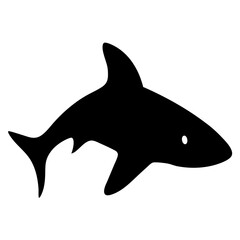 A sleek black shark silhouette swimming through the ocean waters below