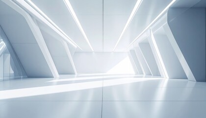 Minimalist space features clean lines and bright illumination creating a modern office atmosphere.