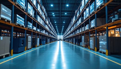 Vast Warehouse Racking System under Cool Ambient Lighting