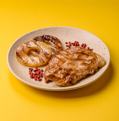 Chicken breast, grilled fillet, meat meal on a plate