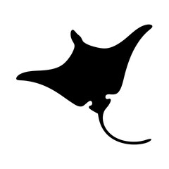 Simple Black Silhouette Illustration of a Manta Ray Swimming in the Ocean