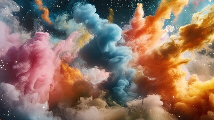 A vibrant abstract composition featuring swirling wisps of smoke in hues of blue and red, set against a deep black background.