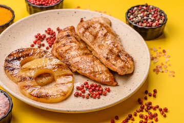 Chicken breast, grilled fillet, meat meal on a plate
