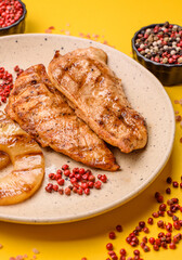 Chicken breast, grilled fillet, meat meal on a plate