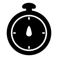 Black and white stopwatch icon illustrating time measurement and precision