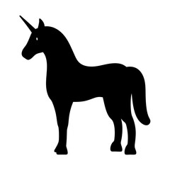 A majestic unicorn stands proudly in silhouette against a plain white backdrop