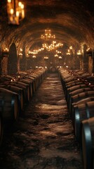 Fototapeta premium Aged wine cellar, dark and elegant
