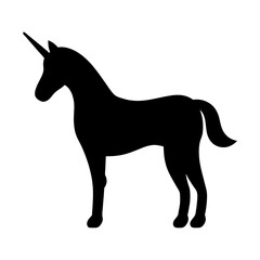 Unicorn Silhouette Standing Proudly against a Plain Background Depicted in Black