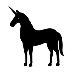 Elegant Black Unicorn Silhouette Isolated Against a White Background Illustration