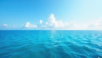 Obraz premium Vast, unbroken expanse of ocean stretching to the horizon under a clear sky Perfect for travel, nature, and serenity themes Calming blue water meets the sky , water, day, atmosphere