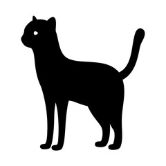 Elegant black cat silhouette standing gracefully on a white background