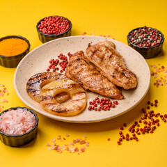 Chicken breast, grilled fillet, meat meal on a plate