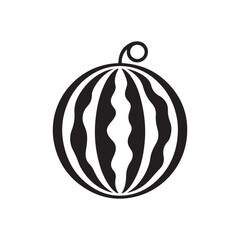 Simple black watermelon fruit icon silhouette with leaves on a white background, modern minimalist style symbolizing freshness and health