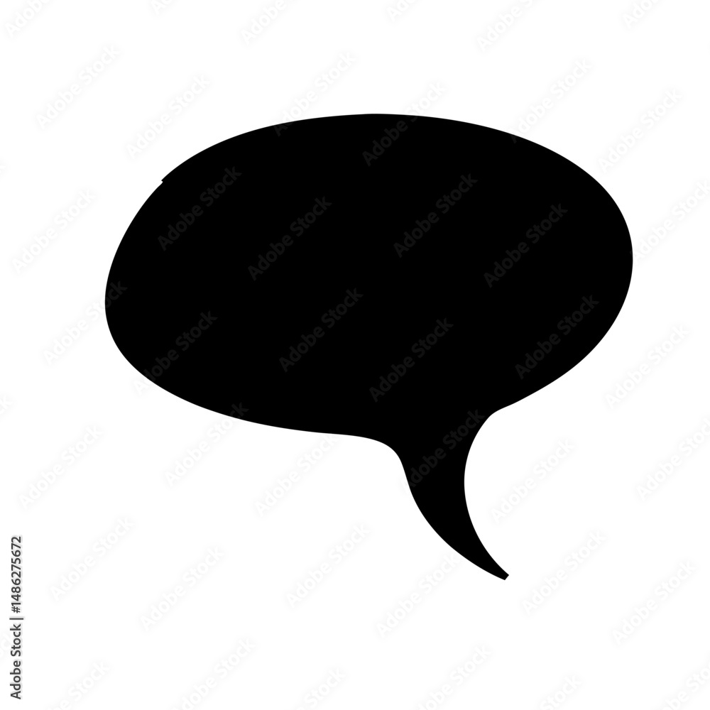 Poster black oval speech bubble icon with pointed tail, solid black oval speech bubble with a sharp tail, s