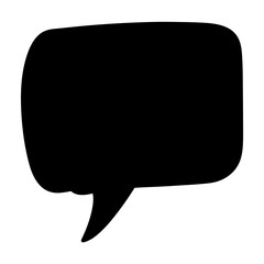 Naklejka premium Black Rounded Speech Bubble Icon with Tail, Solid black speech bubble with rounded corners and a pointed tail, used to represent dialogue, communication, or messaging. 