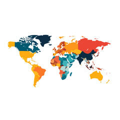2D flat vector illustration of World Map, isolated on a white background.