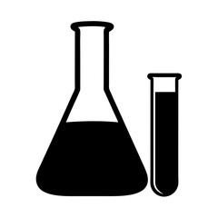 Black Silhouette of Filled Laboratory Flask and Test Tube, Simple black silhouette of a filled laboratory flask and test tube, symbolizing scientific experiments and chemical analysis.
