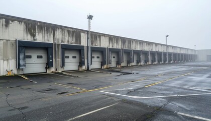 Weathered Loading Docks in Misty Atmosphere with No People Present