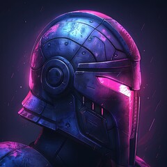 Futuristic glowing neon warrior helmet high resolution photo