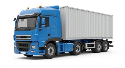 Powerful Blue Semi-Truck with Large Cargo Container Transportation and Logistics Image