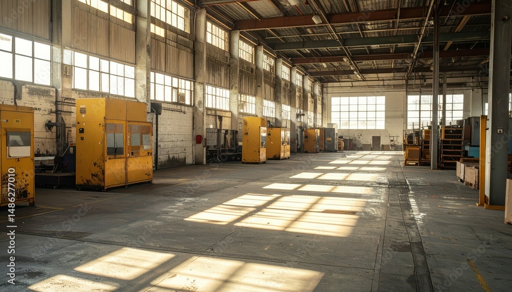 Poster weathered machines for packaging in an empty distribution center