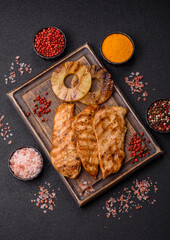 Chicken breast, grilled fillet, meat meal on a plate
