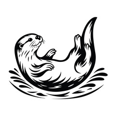 Playful River Otter Floating on Back in Water | Black and White