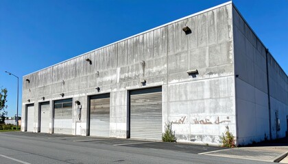 Fototapeta premium Weathered Industrial Warehouse Under Harsh Midday Sunlight