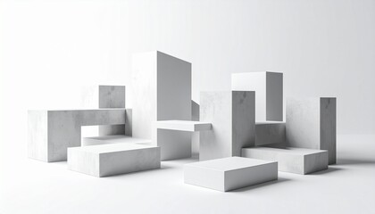 Obraz premium Abstract Gray Concrete Structure Geometric Lines, Shadow Play, and 3D Variation