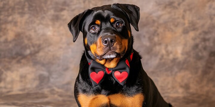 Adorable Rottweiler Dog Wearing Red Heart Bow Tie