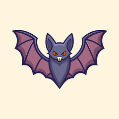 Cartoon illustration of a menacing stylized bat with open wings, ready for Halloween
