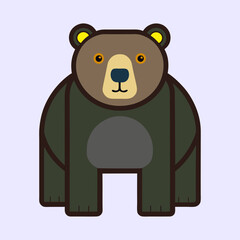 Stylized Geometric Brown Bear Illustration on Light Purple Background, Flat Vector Art