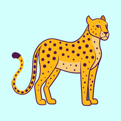Stylized Cartoon Illustration of a Cheetah Standing Against a Light Blue Background
