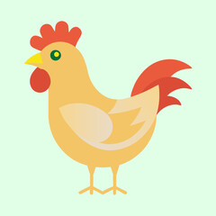 Cartoon Rooster Illustration with Simplistic Shapes and Playful Color Palette Design