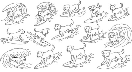 Obraz premium Pawsitive Vibes: Canine Surf Crew AI Generated