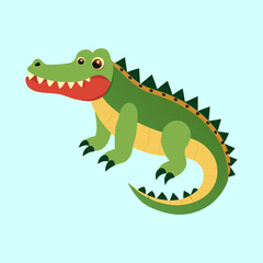Cartoon Crocodile Character with Spikes, Claws, and a Red Mouth on Blue