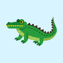 Obraz premium Cartoon Crocodile Ready to Stomp its Way Across the Flat Background