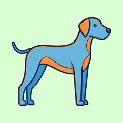 Stylized Blue and Orange Dog Illustration Standing on a Light Green Background