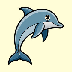 Cartoon Dolphin Leaping Out of Water with Joyful Expression and Cute Style