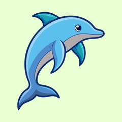 Fototapeta premium Cheerful cartoon dolphin jumping against a light green background illustration