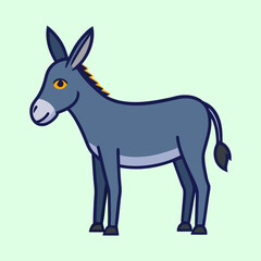 Cartoon donkey standing in a field with a light green background