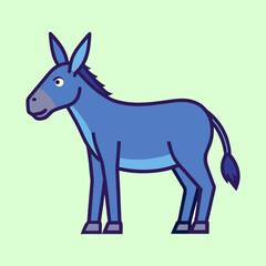 Blue Cartoon Donkey Standing Calmly Against a Light Green Background