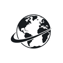 Global Business Icon Earth Globe with Orbiting Swirl Design for Corporate Branding