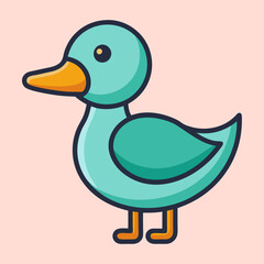 Cute Blue Duckling Illustration with Orange Beak and Feet on Pink Background