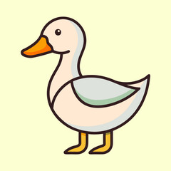 Cartoon Duck with Simple Design and Outlines on a Yellow Background